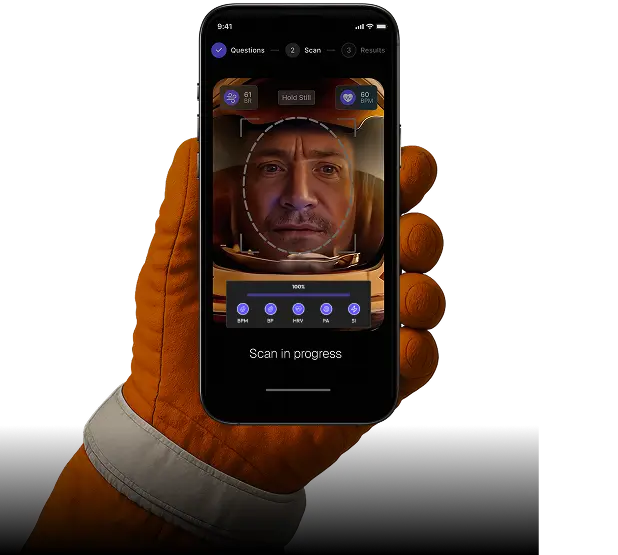 An astronaut completing an rPPG scan with Vitals AI