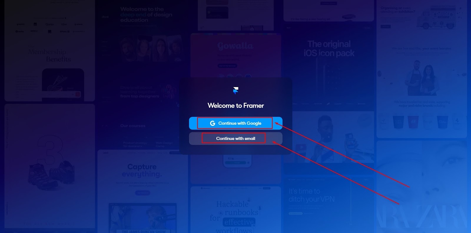 framer signup method