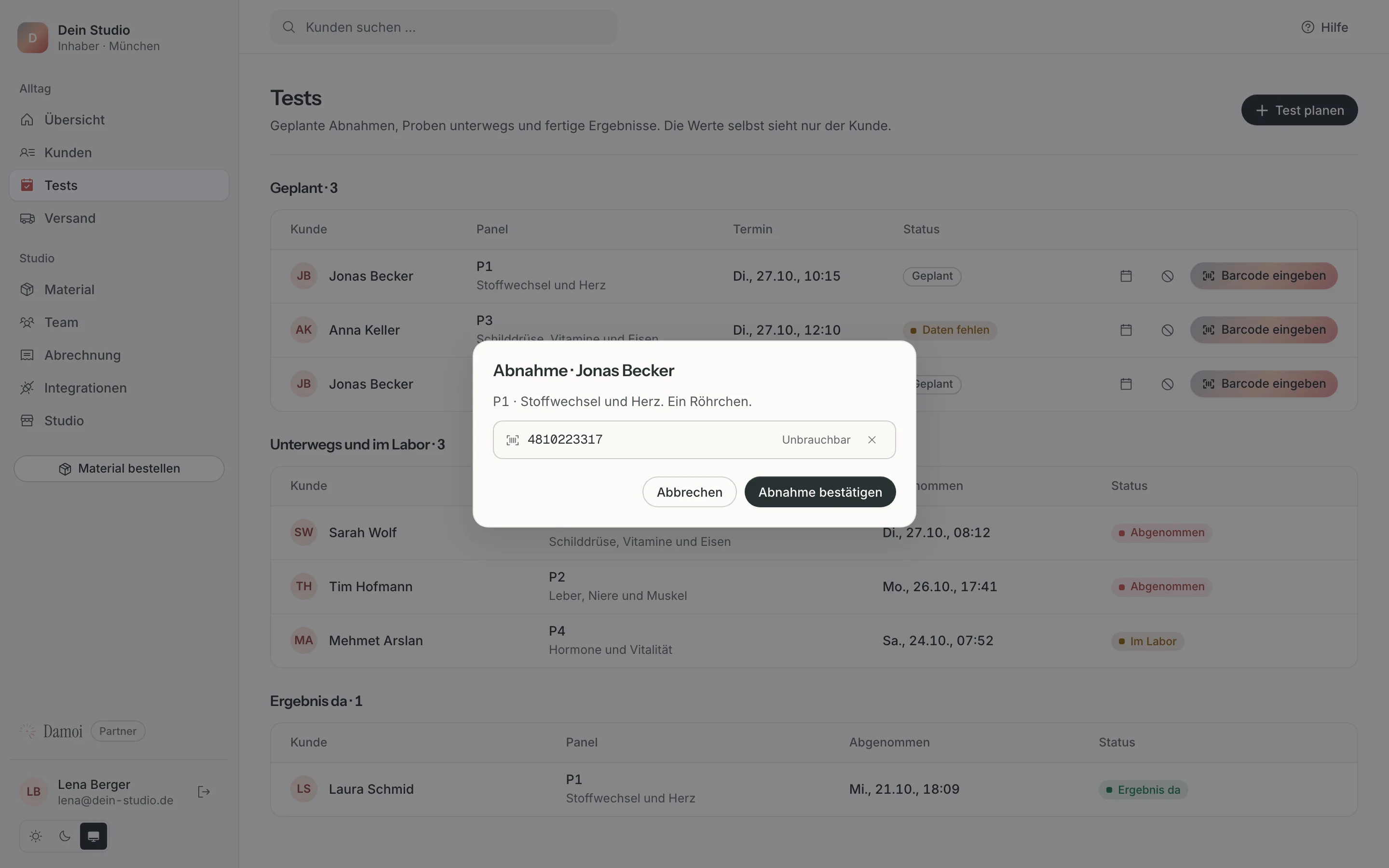 Partner-Portal: Tests mit Abnahme