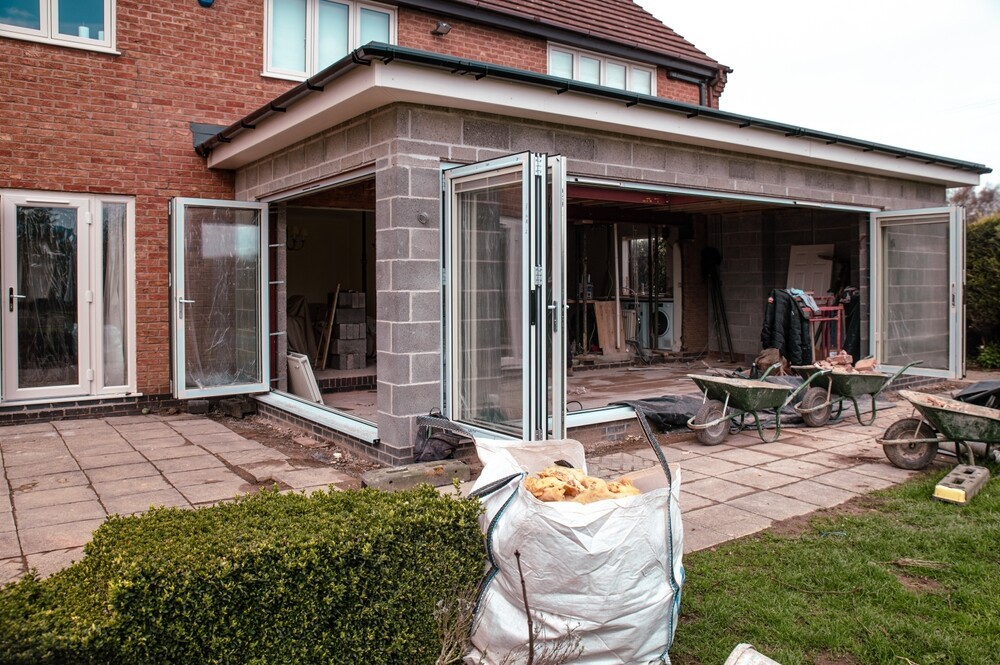 Rear extension with bifold doors, leading into garden