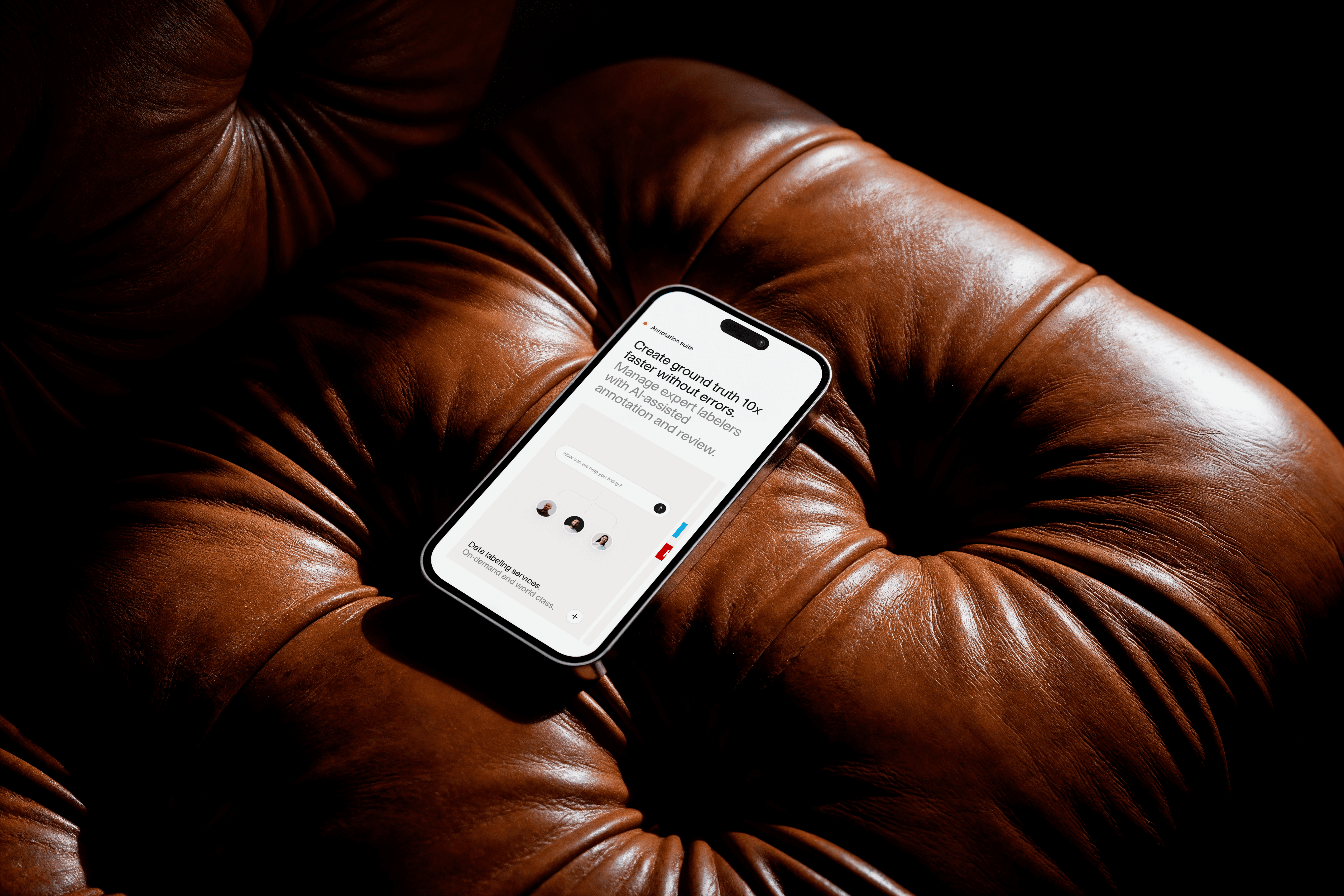 iPhone mockup on brown leather sofa - Boldway Studio case study