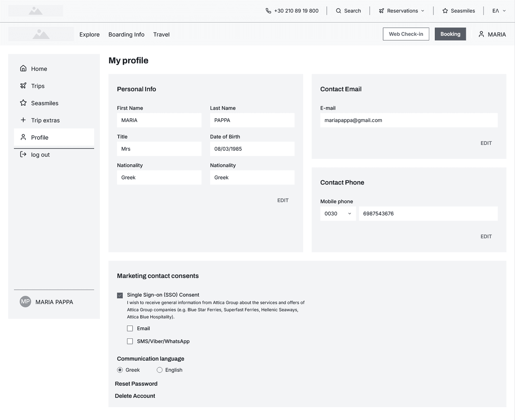 Wireframe of user profile