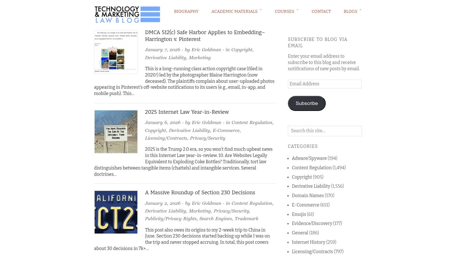 Technology & Marketing Law Blog (Eric Goldman)