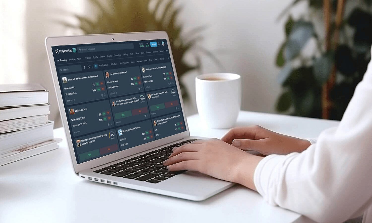 Person using Polymarket on laptop - How To Withdraw From Polymarket