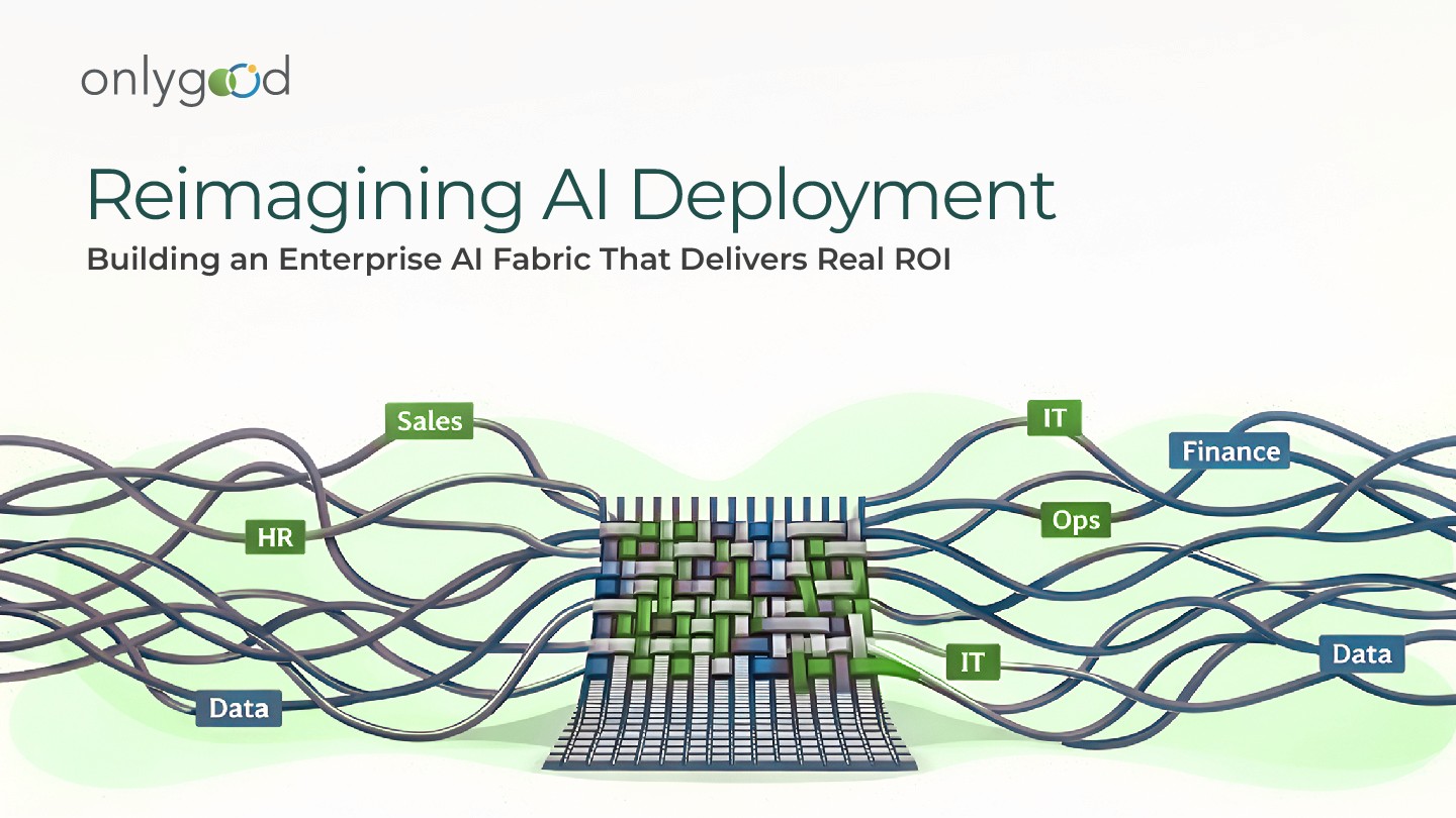 Enterprise teams collaborating across functions to deploy AI through a federated AI fabric, enabling scalable workflows, governance, and measurable business ROI