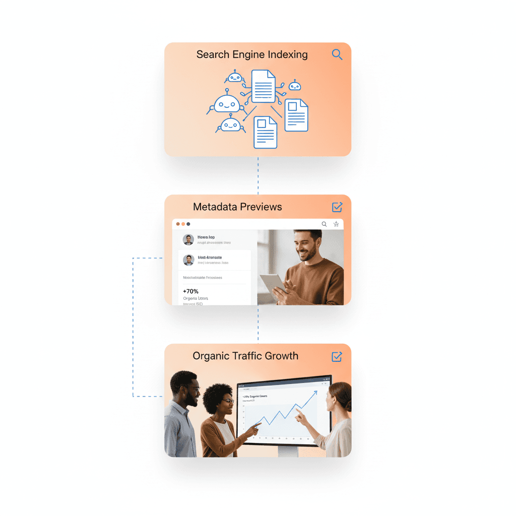 Server-side rendering with Next.js enabling search engines to index React applications, improving SEO visibility and organic traffic growth.