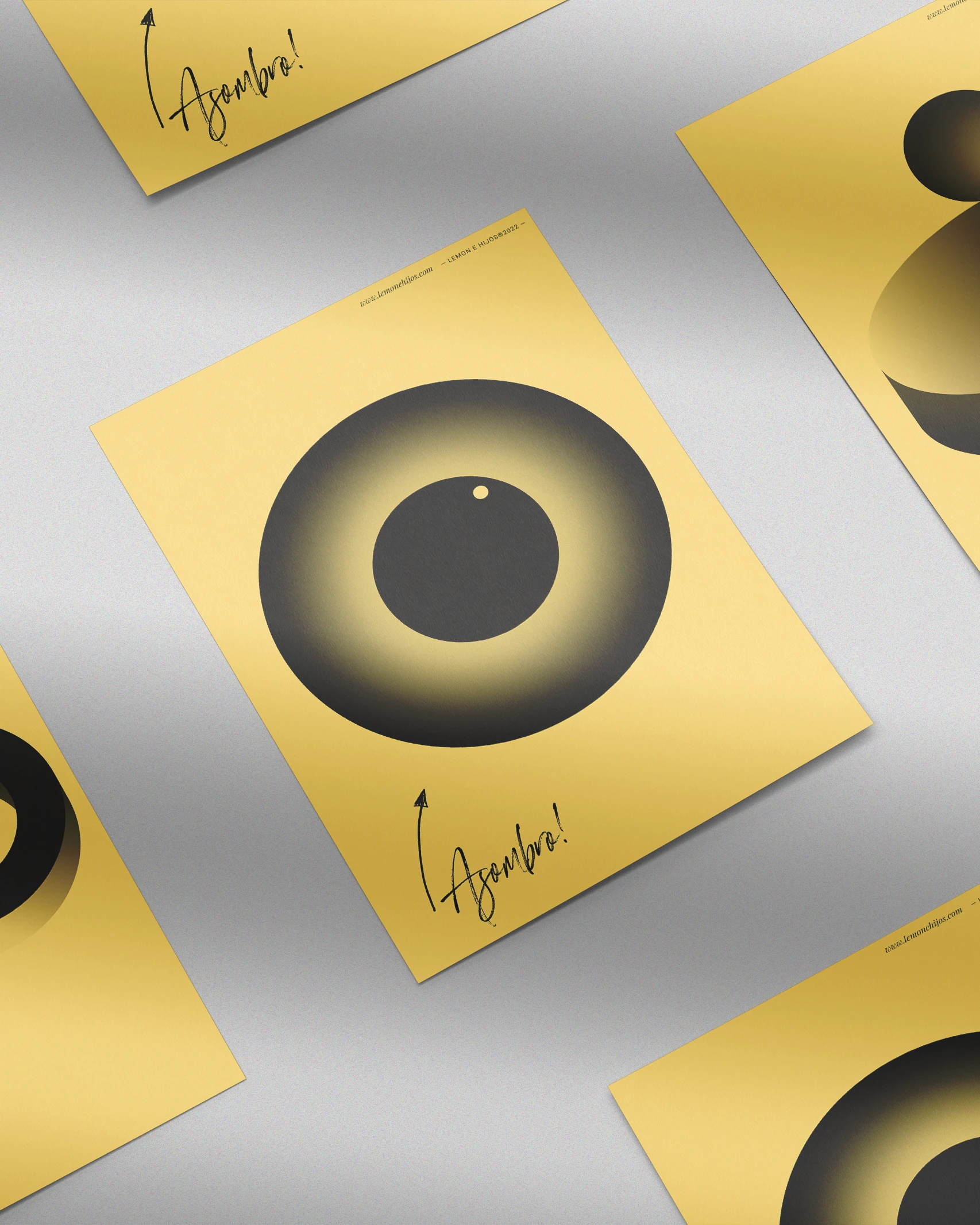 Yellow Lemon & Hijos posters with an eye illustration, brand and illustration design by Sebastian Saavedra
