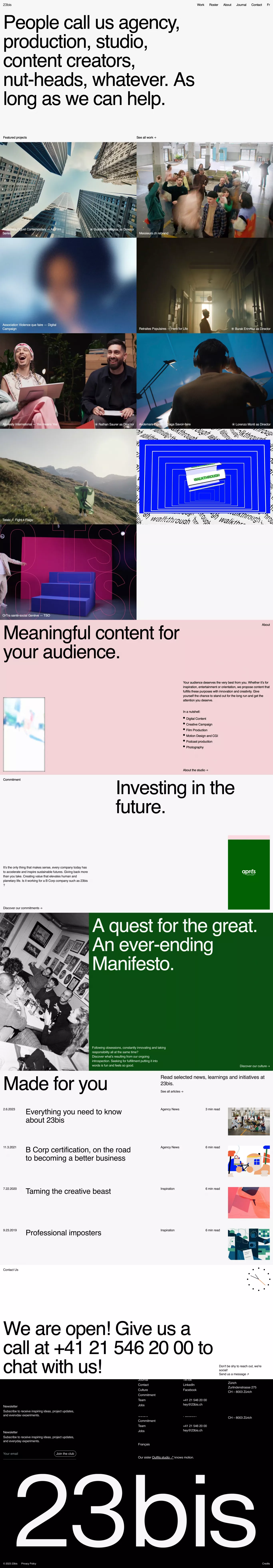 creative studio and agency in Lausanne portfolio page screenshot showcasing Photography and Design design