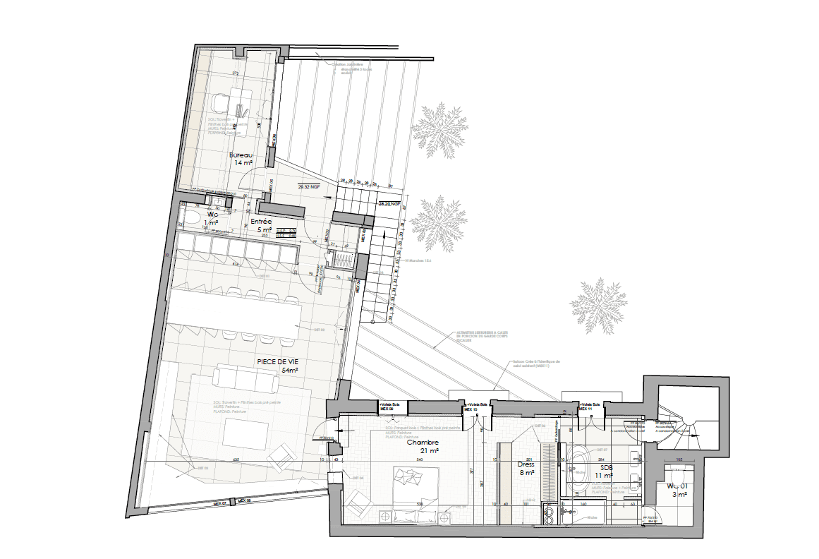 Plan d'architecte réalisé par Karbone Architectes dans le cadre d'un projet de rénovation complète de maison à Montpellier. Cette étude illustre le travail de conception réalisé en amont des travaux : analyse du bâtiment existant, optimisation des volumes, redistribution des espaces, création d'une circulation fluide, amélioration de la lumière naturelle et adaptation du projet au mode de vie des occupants. Contrairement au maître d'œuvre, dont la mission est principalement centrée sur l'organisation et le suivi du chantier, l'architecte imagine le projet dans sa globalité et transforme les contraintes techniques en véritables opportunités architecturales. Cette réalisation met en avant le savoir-faire de Karbone Architectes en rénovation de maisons, réhabilitation de bâtiments anciens, extensions, surélévations, architecture intérieure, permis de construire, maîtrise d'œuvre et conception sur mesure à Montpellier et dans l'Hérault.