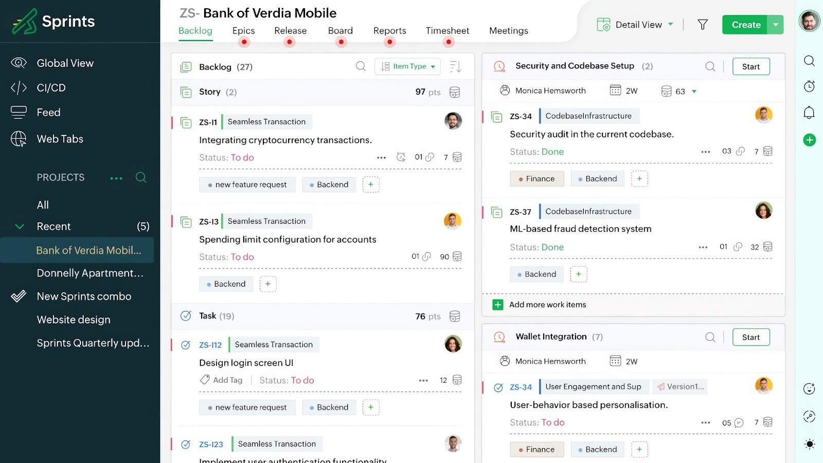 Zoho Sprints' straightforward tool for scrum teams