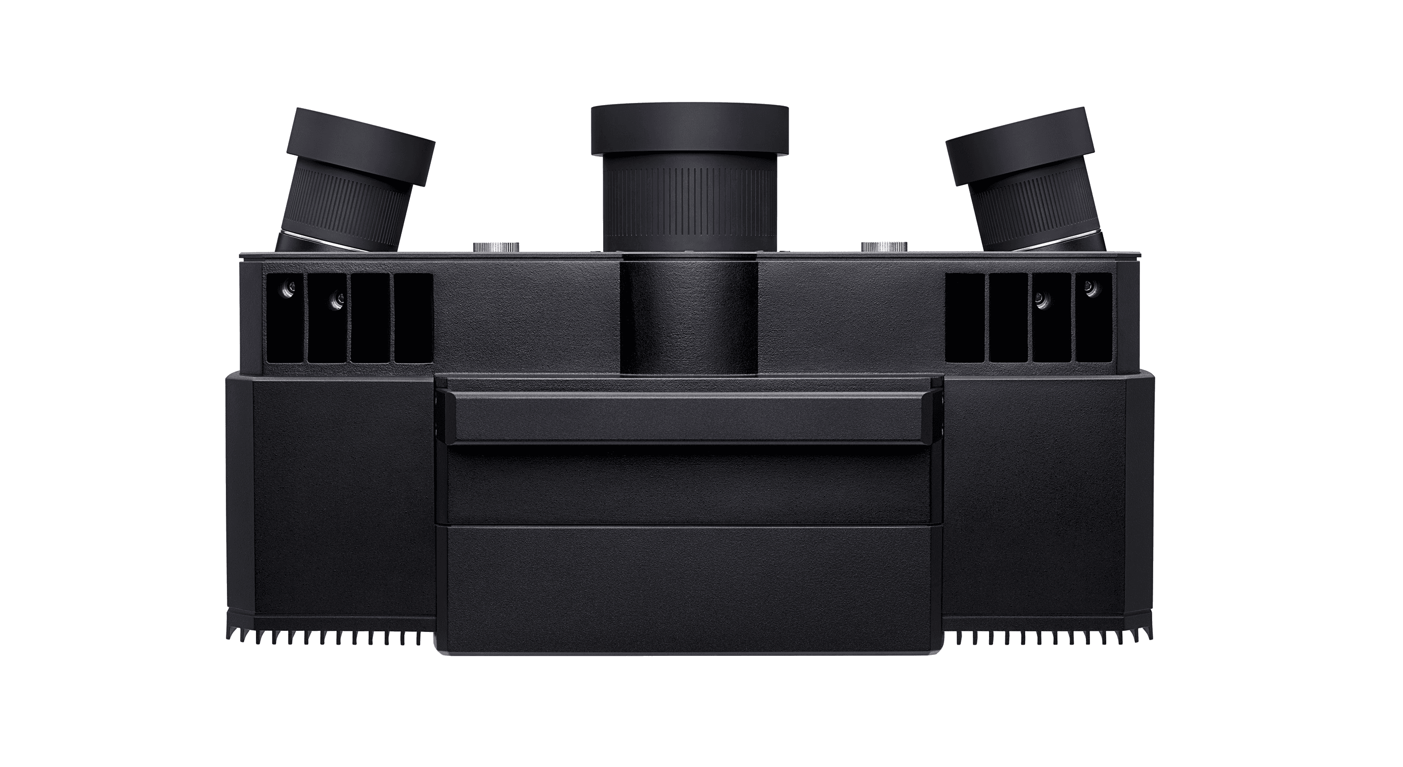 ATOS 5 3D scanner front view showing dual angled sensor modules, designed for precise industrial metrology.