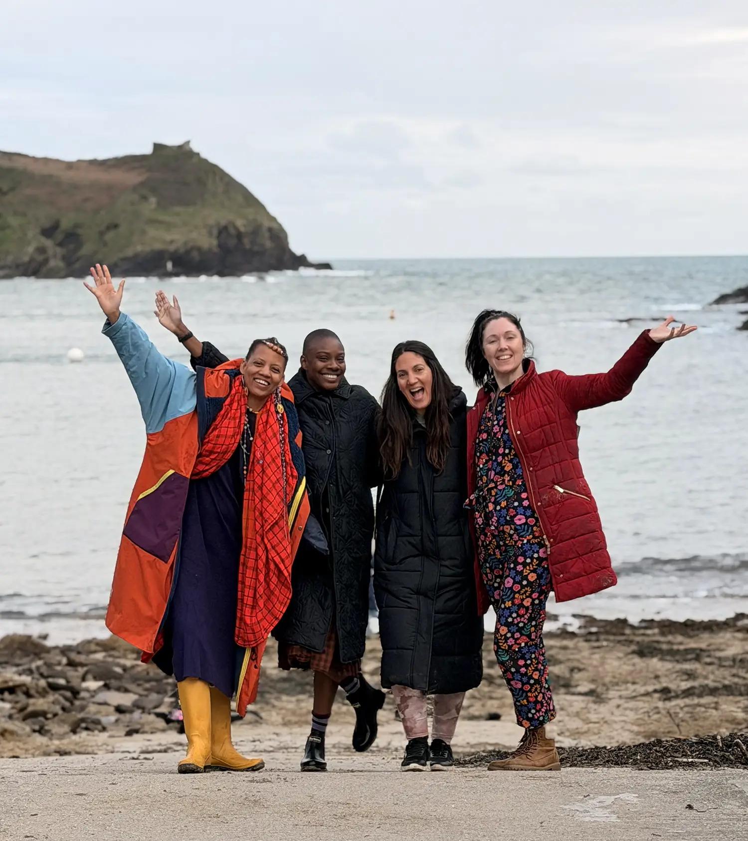 Froomies residents enjoying a coastal beach walk near the farm in Cornwall