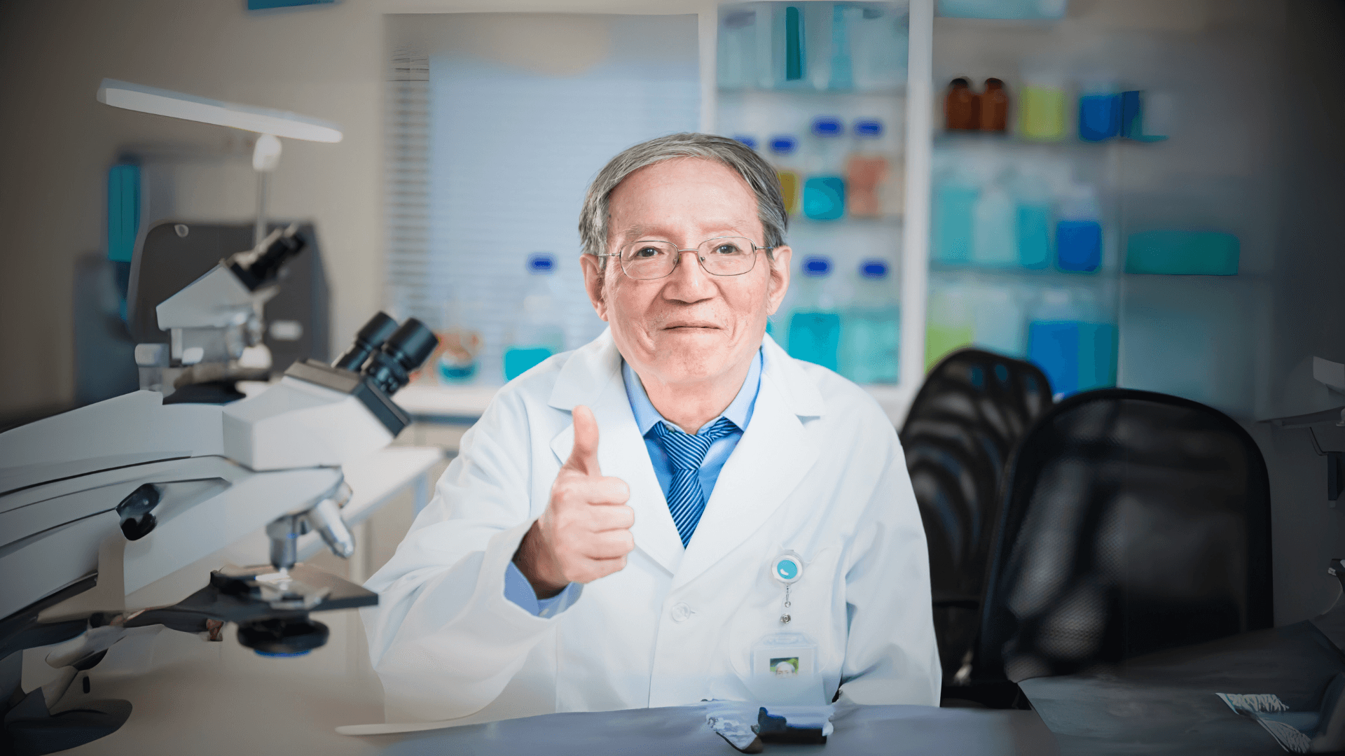 Thumbs up from lab technician for successful chemical delivery