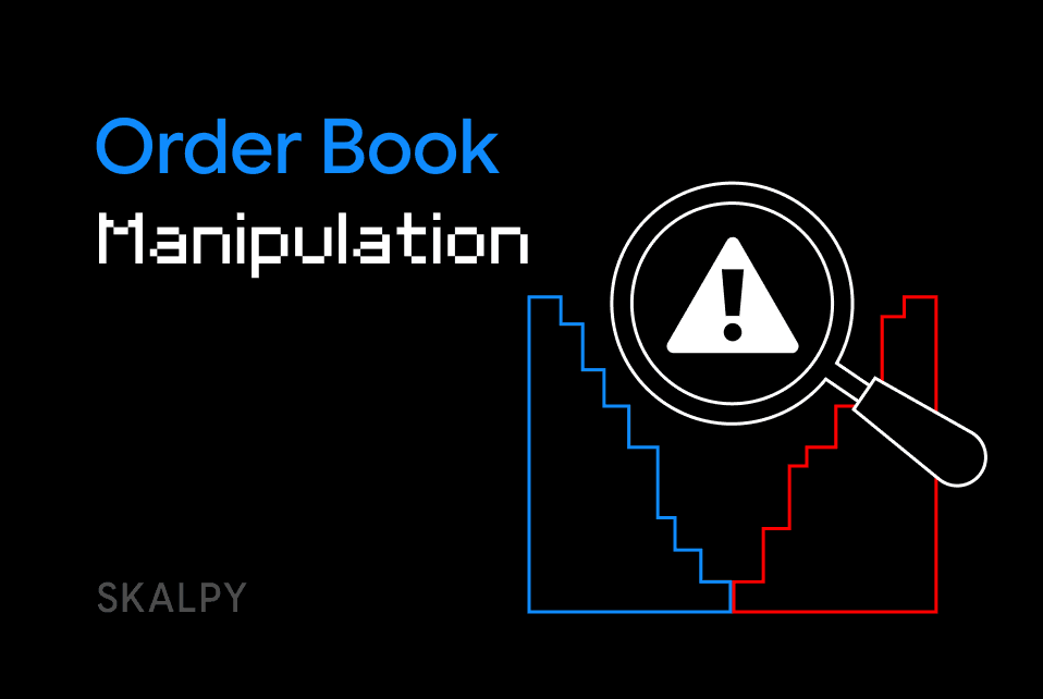 A detailed view of a crypto trading terminal showing order book data with highlighted fake limit orders and hidden iceberg liquidity.