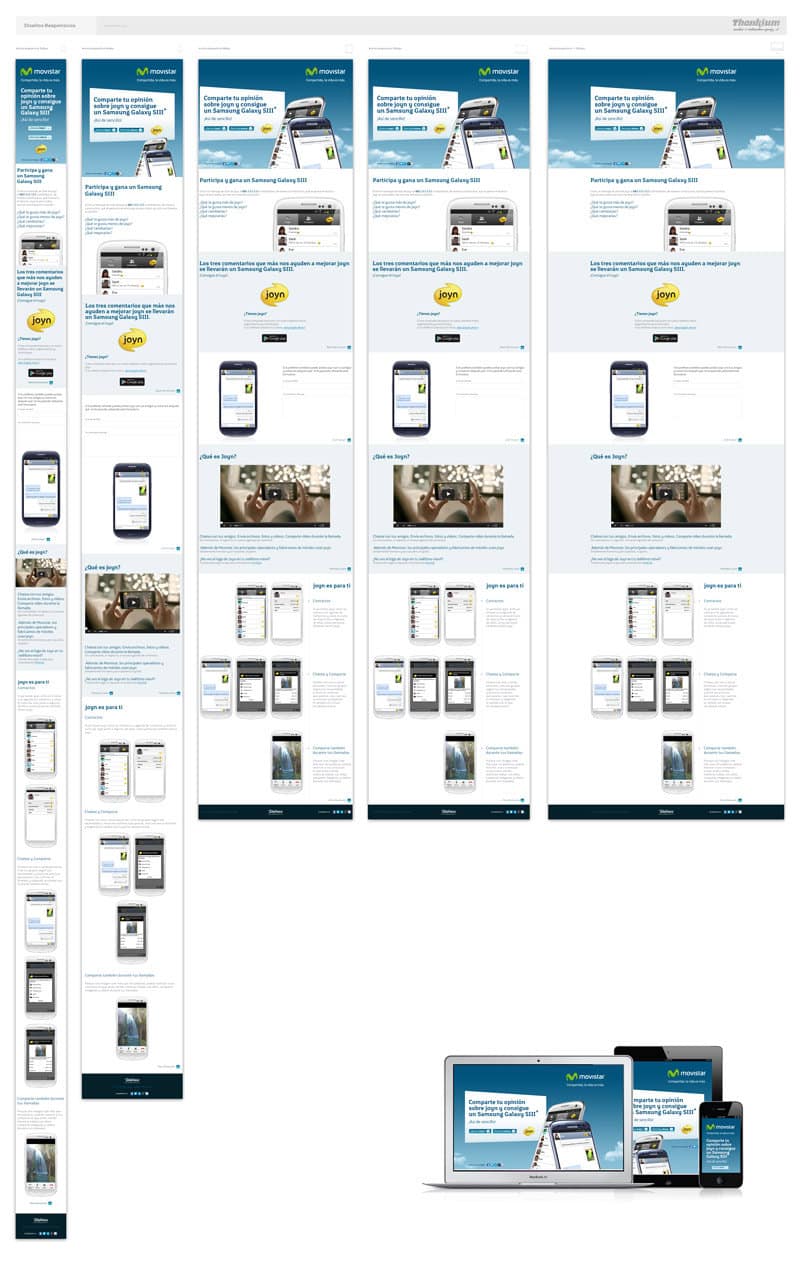 Diseño web de promoción para un Samsung Galaxy SIII por Movistar, interfaz adaptable para varios dispositivos.