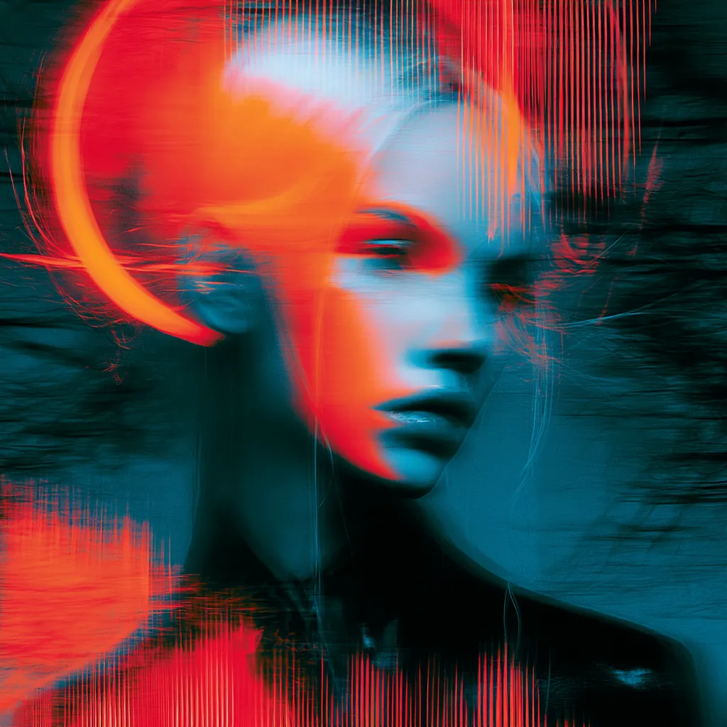 Cover Smateriae per Bright Melancholy, volto femminile azzurro e rosso con luce arancione su fondo scuro.