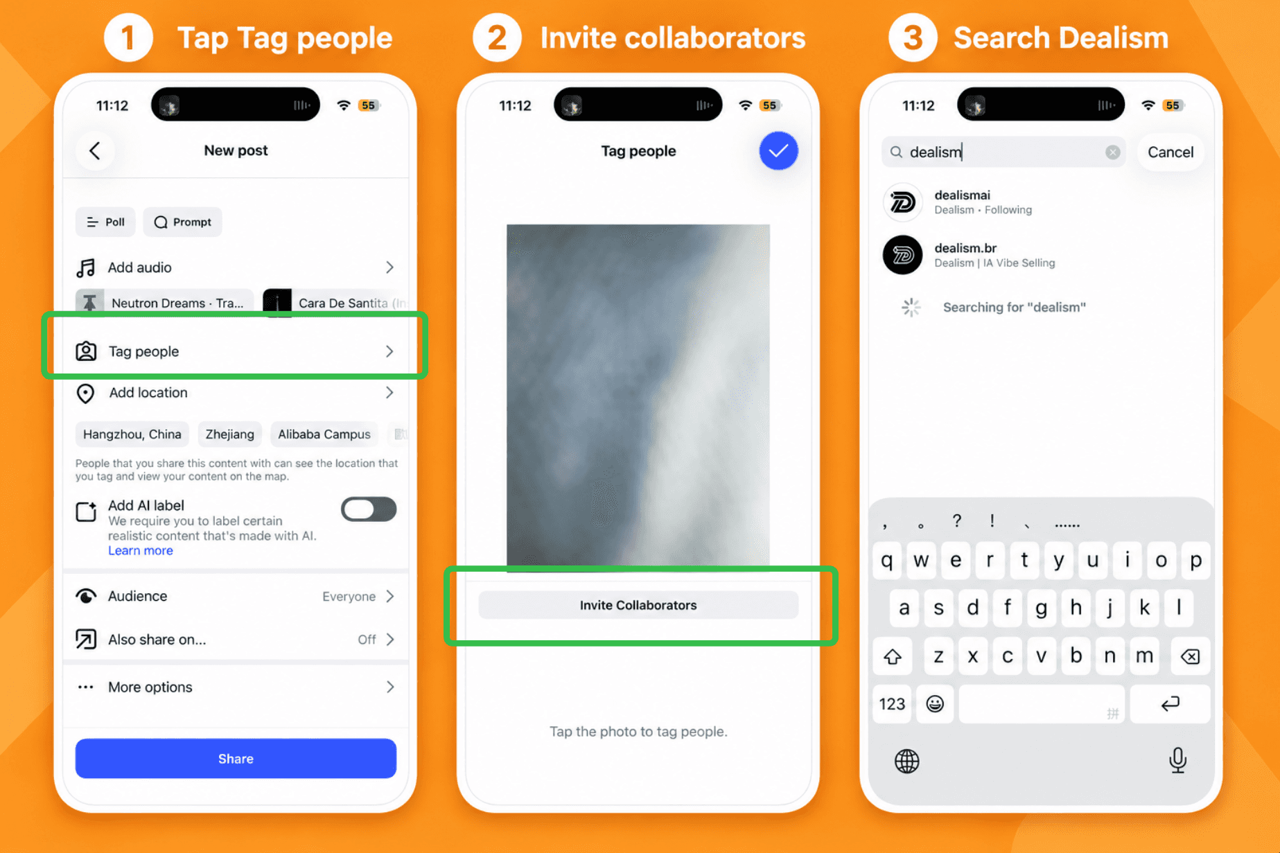 Three steps to create an Instagram Collab post