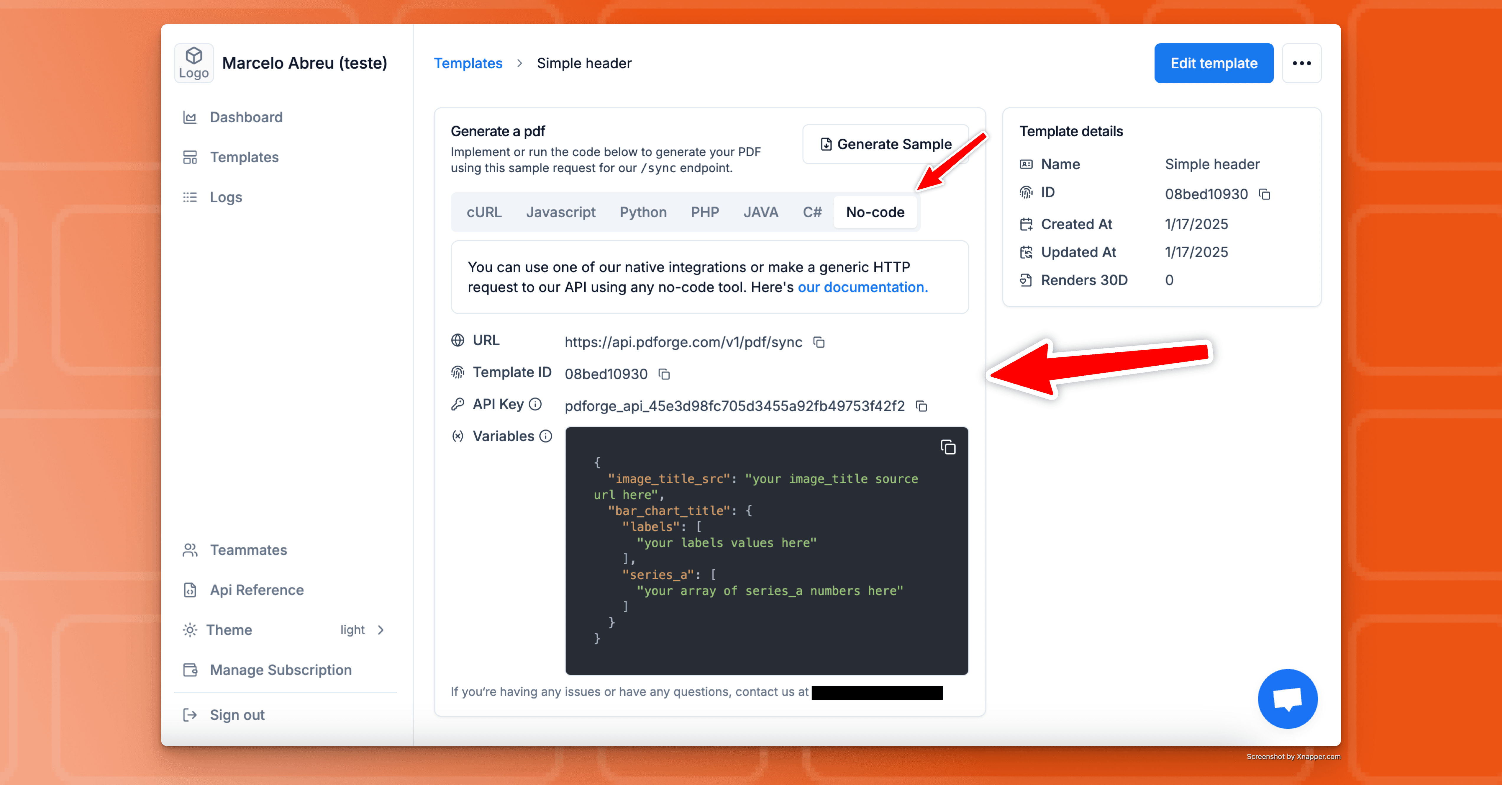 No-code tab inside pdforge