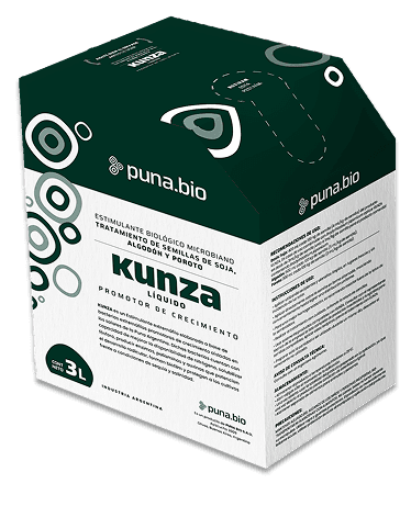 Caja de producto Kunza® para inoculante microbiano para tratamiento de semillas de soja