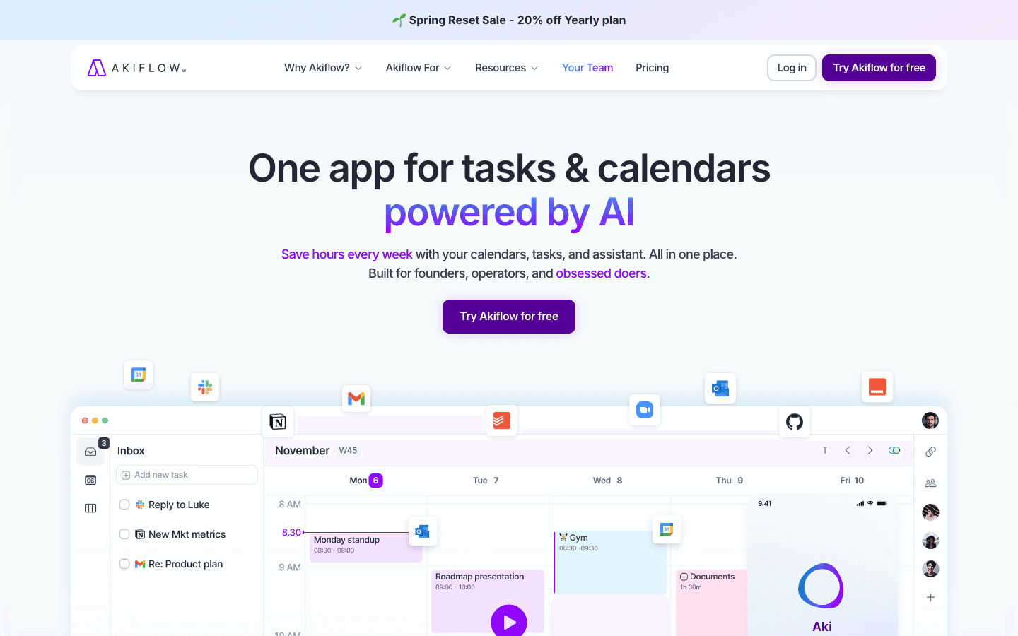 Akiflow calendar planner with universal inbox