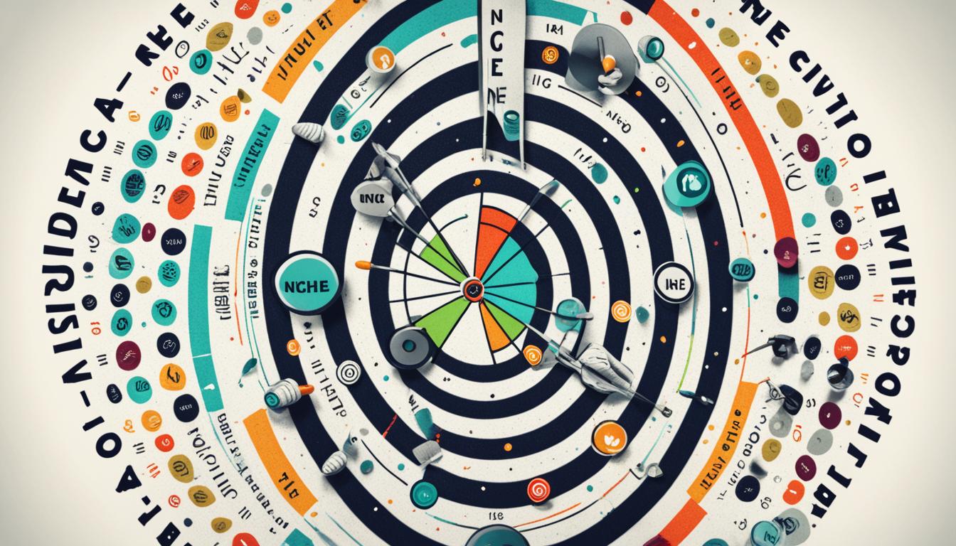 A visual representation of a dart hitting a bullseye with the word "niche" written inside, surrounded by smaller circles representing high-value accounts in various niches on Instagram.