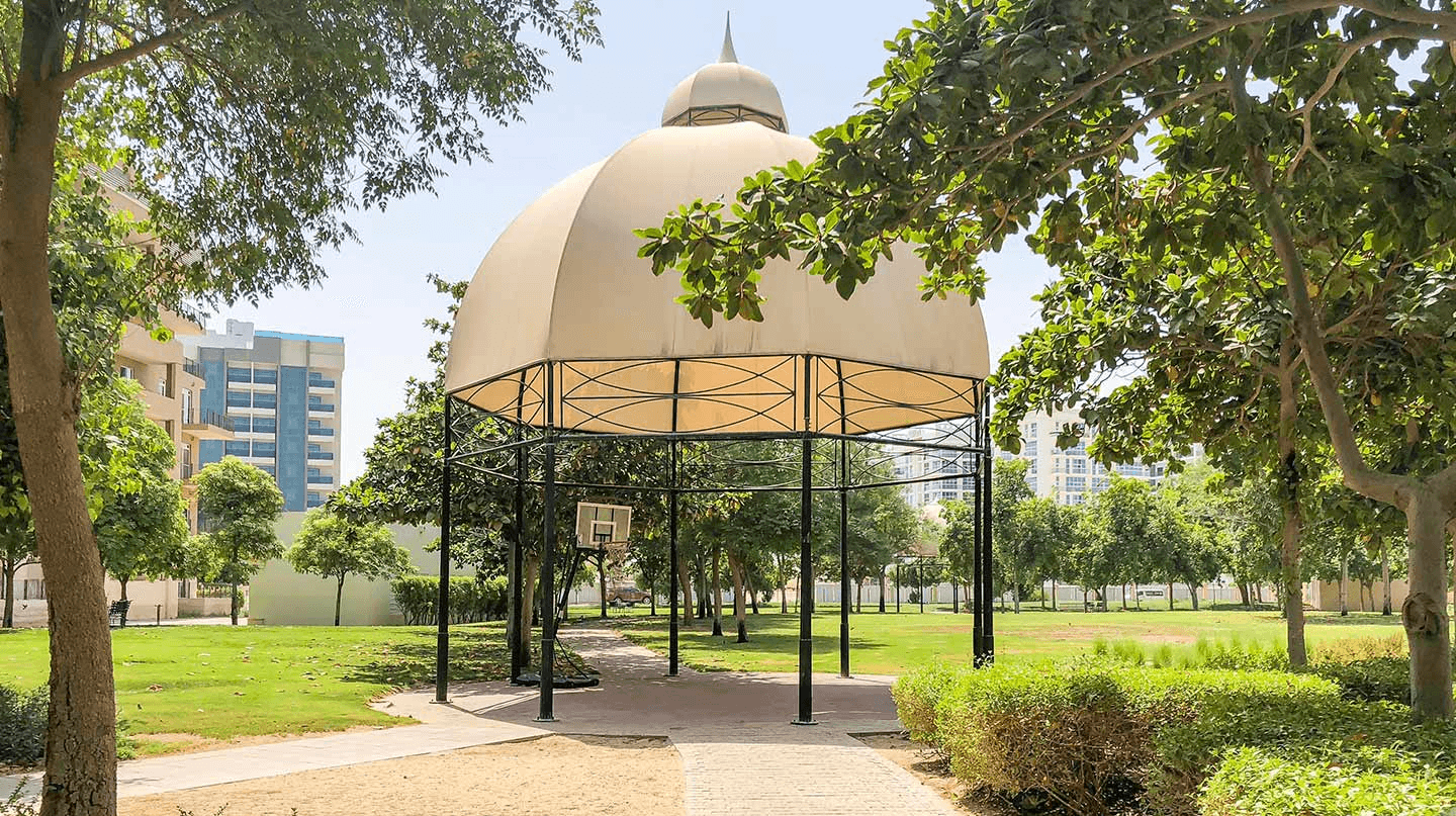 A panoramic view from the top of Palm Island Resort, showcasing the vibrant skyline of Motor City below.