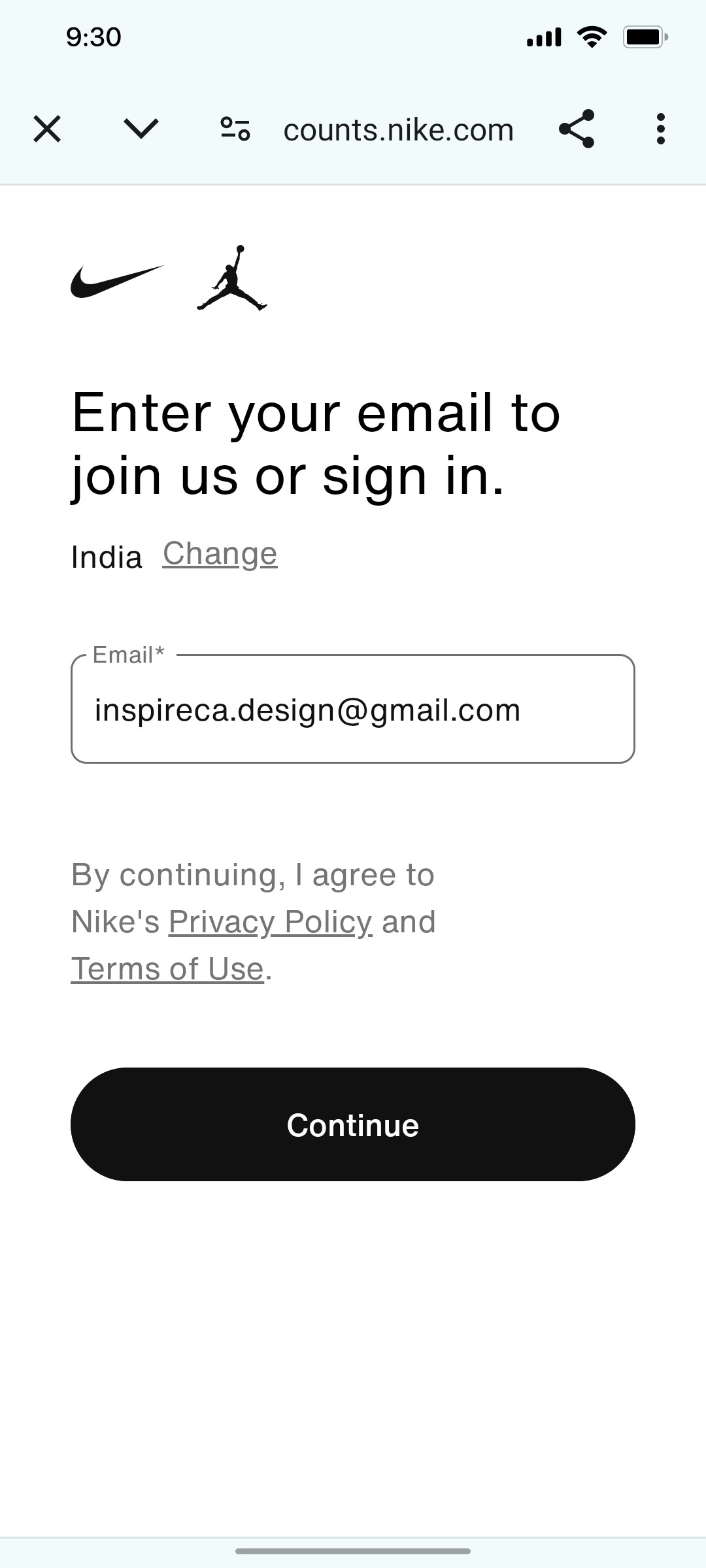 Nike App Continue Screen 2