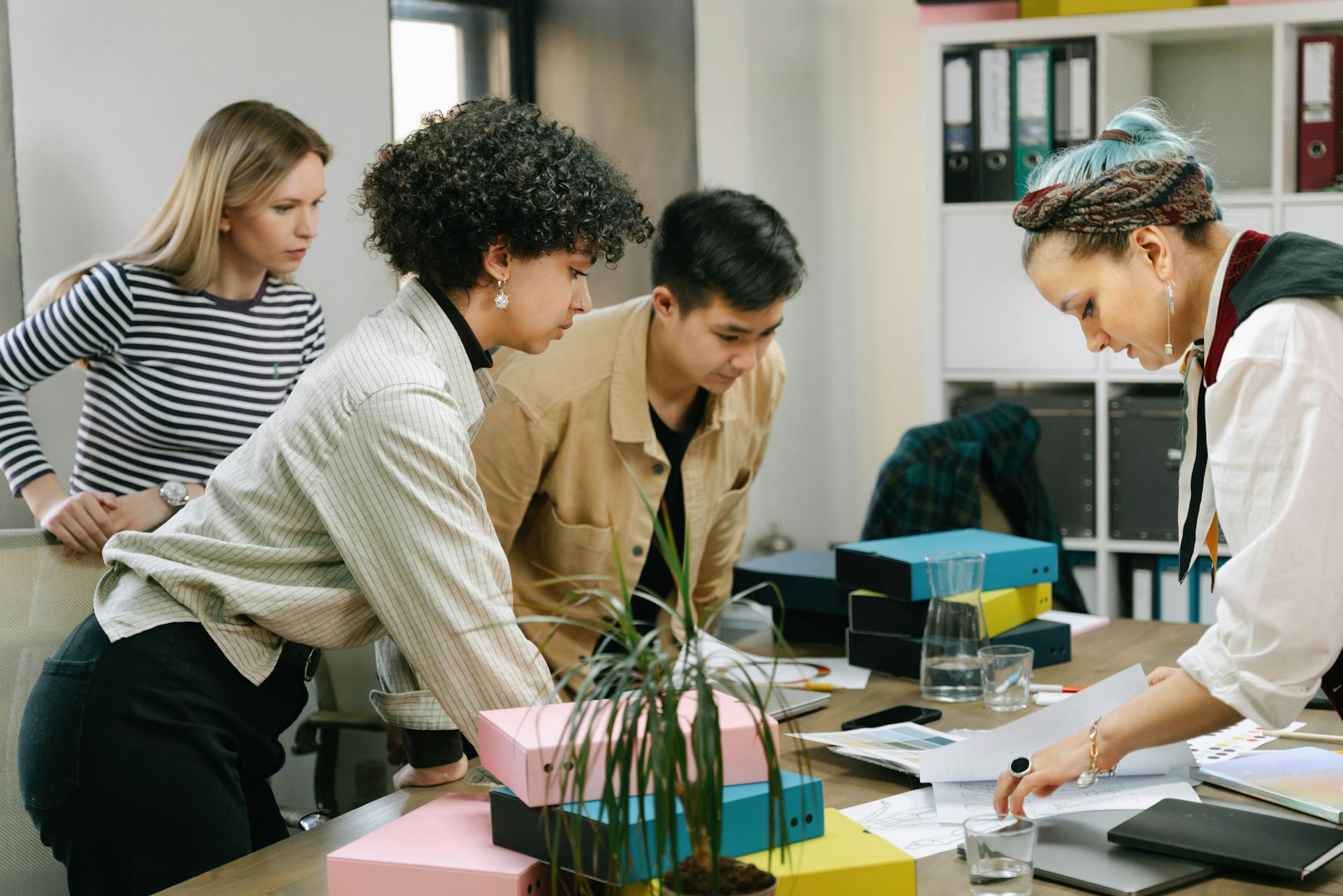 A team having a discussion in an office
