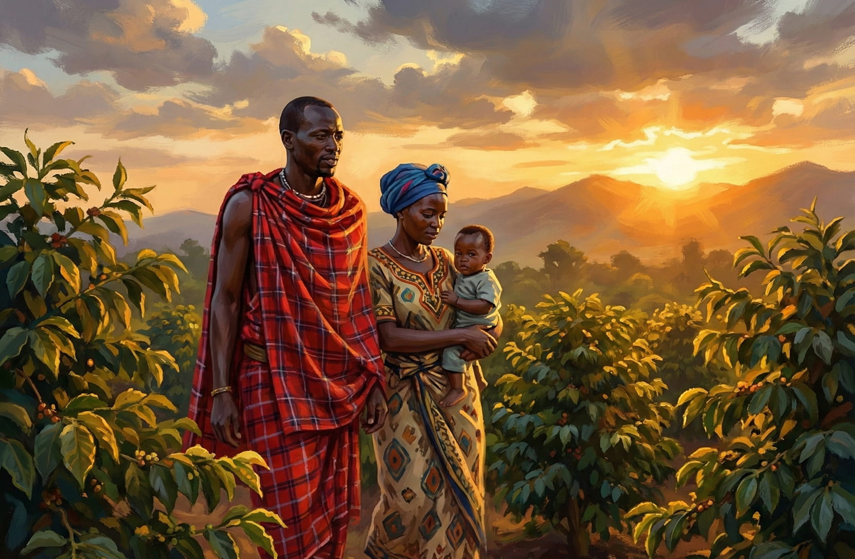 Tulon Kenyan coffee brand identity by BMEG, featuring earthy sophisticated tones, cultural accents, and AI-driven product photography that celebrates ancestral heritage and origin pride.