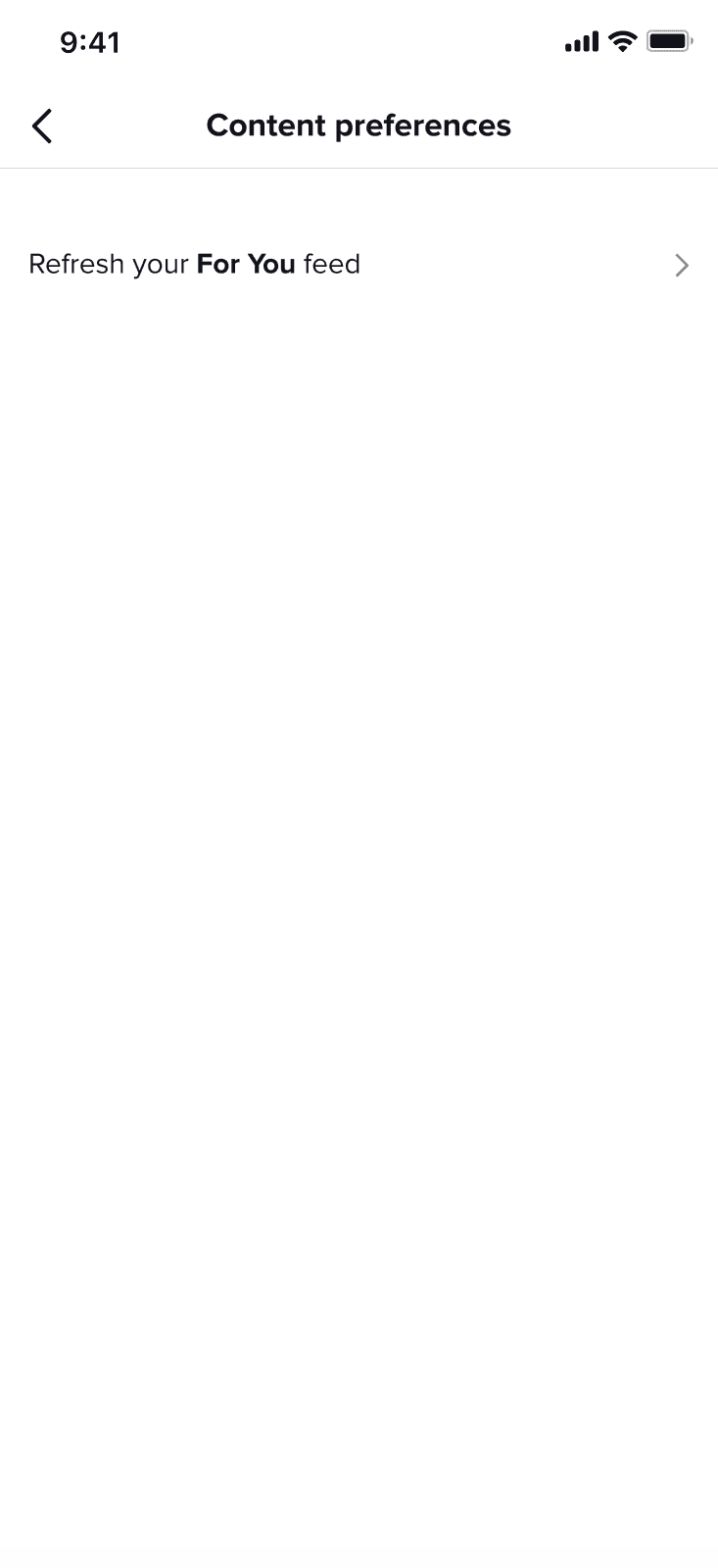 Screenshot of Content preferences on TikTok