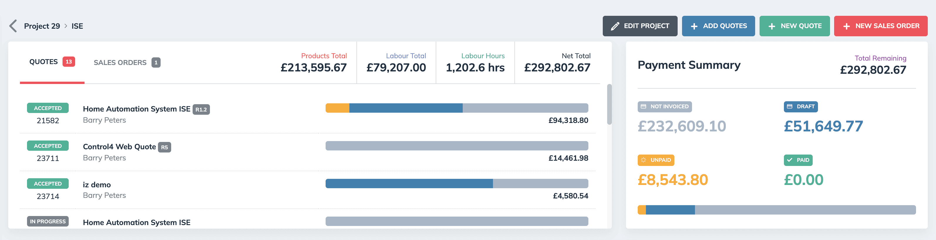 Preview of WeQuote branded invoice template with customisable company logo and colours