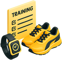 icone de planilha, relógio e tênis