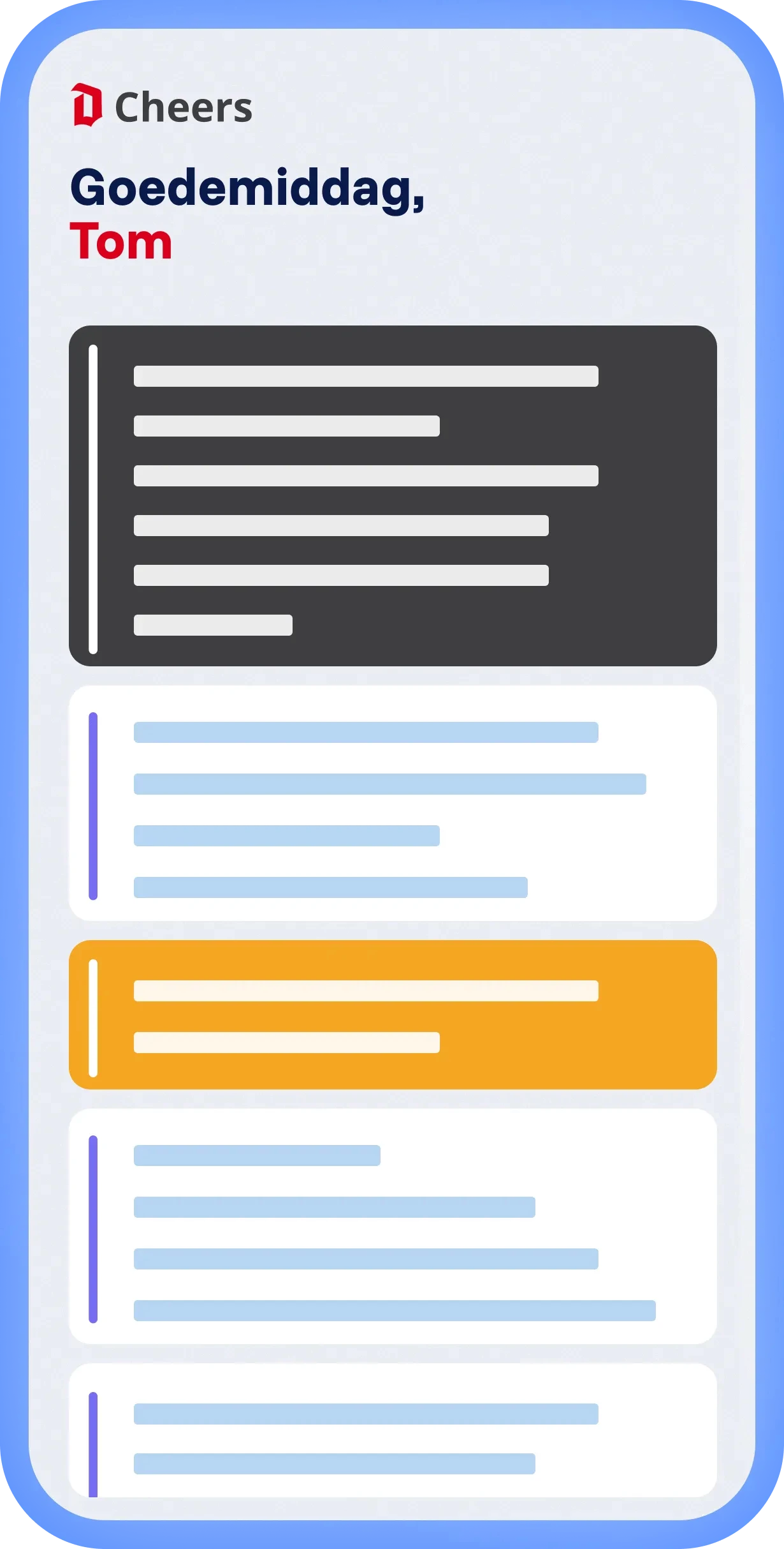 Spencer platform met lokale ervaring en eigen CFE branding, gepersonaliseerde feed met artikelen en overzichtelijke layout