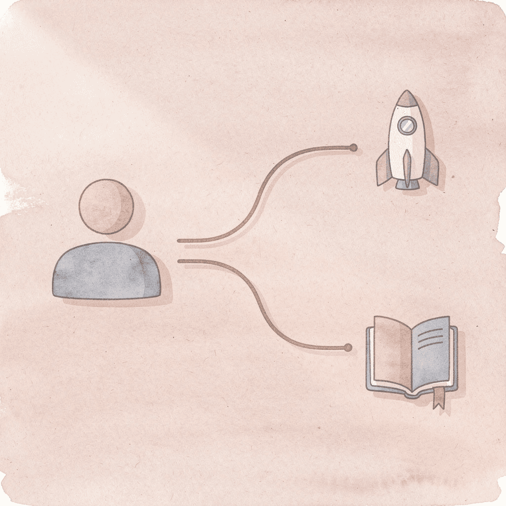 Brain icon splitting into two different processing paths