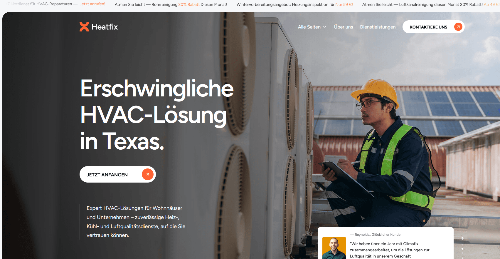 Hero Section eines Energiekonzerns Beispiel für Portfolio