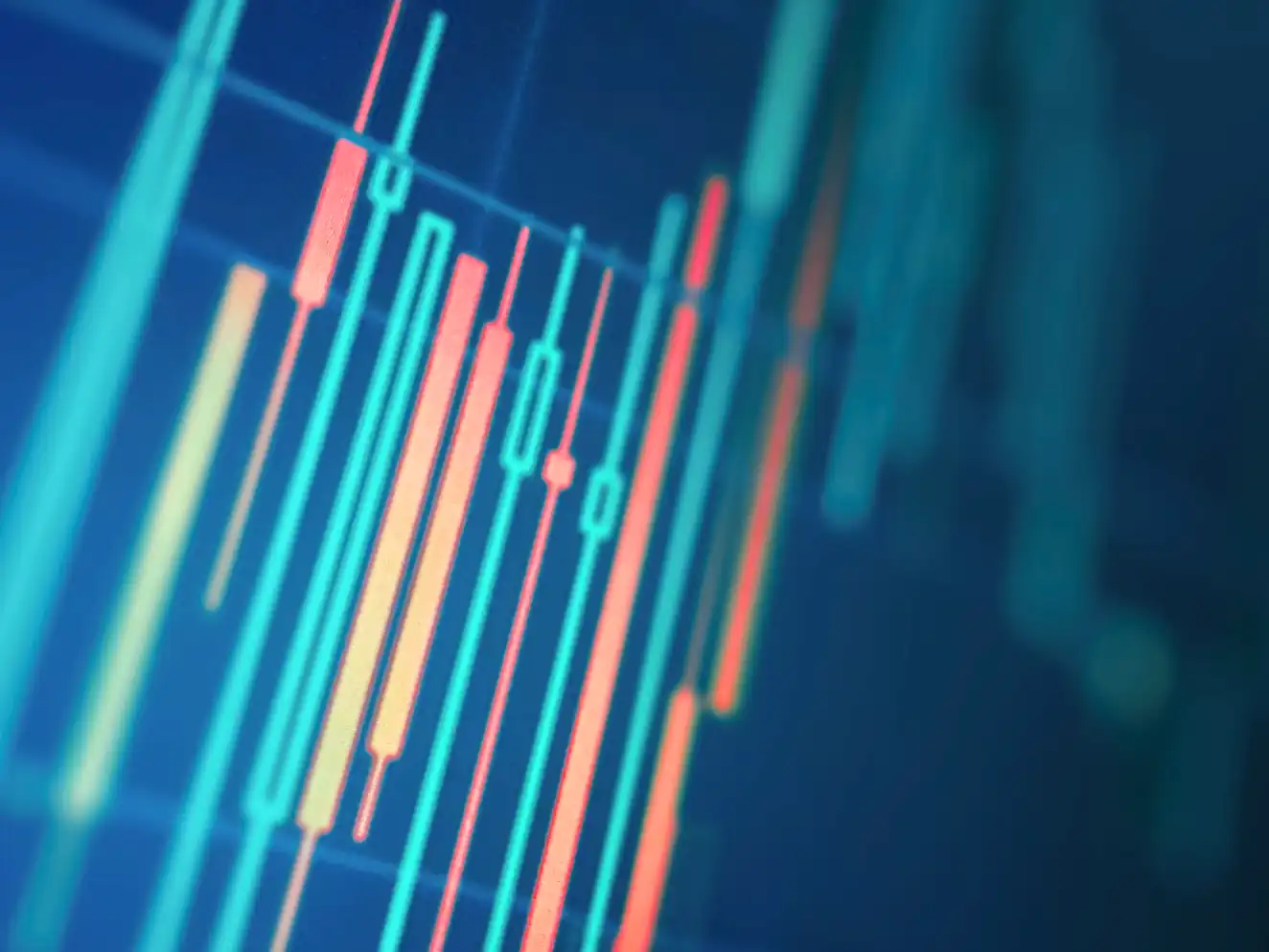 Abstraktes Börsen- und Finanzdiagramm mit steigenden und fallenden Kurslinien