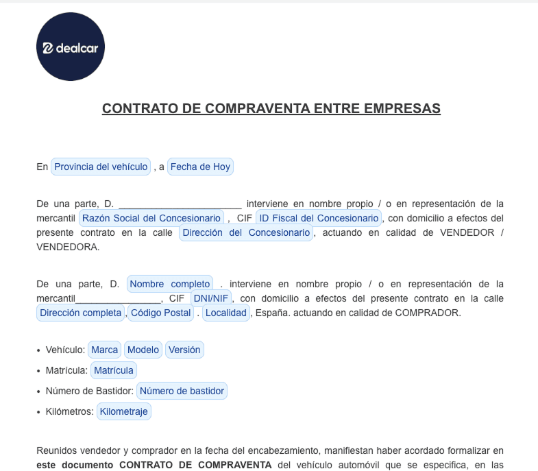 Purchase agreement between companies - Dealcar logo