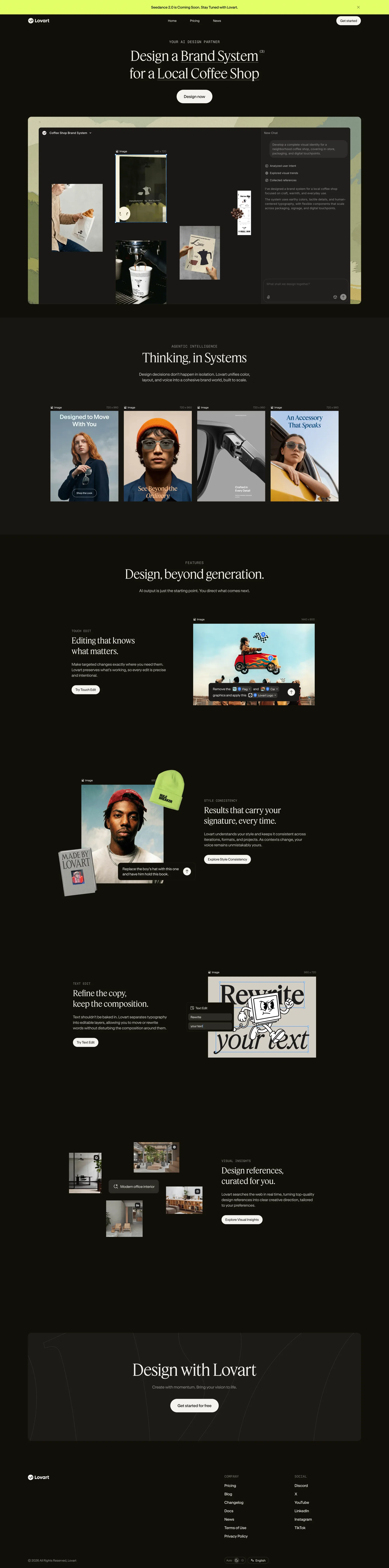 Lovart: The World's First AI Design Agen portfolio page screenshot showcasing Design and Photography design