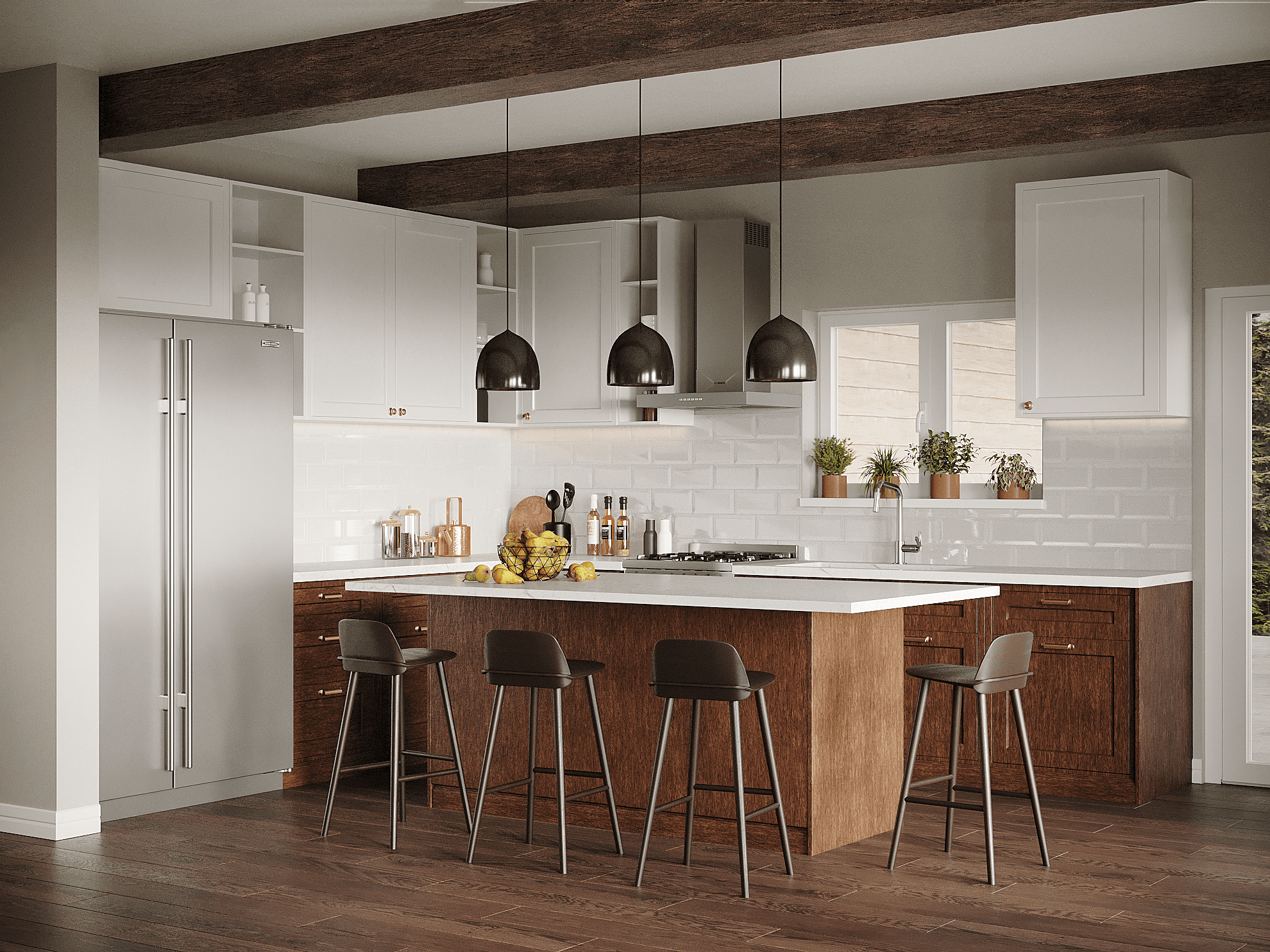 Contemporary open-plan living room and kitchen with minimalist decor, showcasing Mercer Design and Drafting’s mission to create livable, permit-ready spaces for Halifax families.