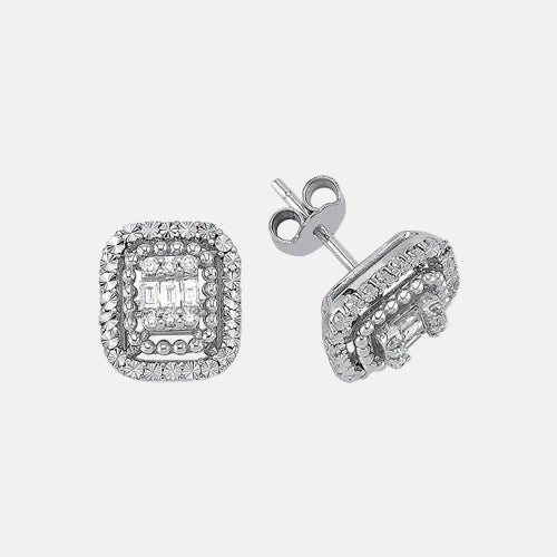 Assos 0.22 Karat G SI2 Pırlanta Baget Beyaz Altın Küpe