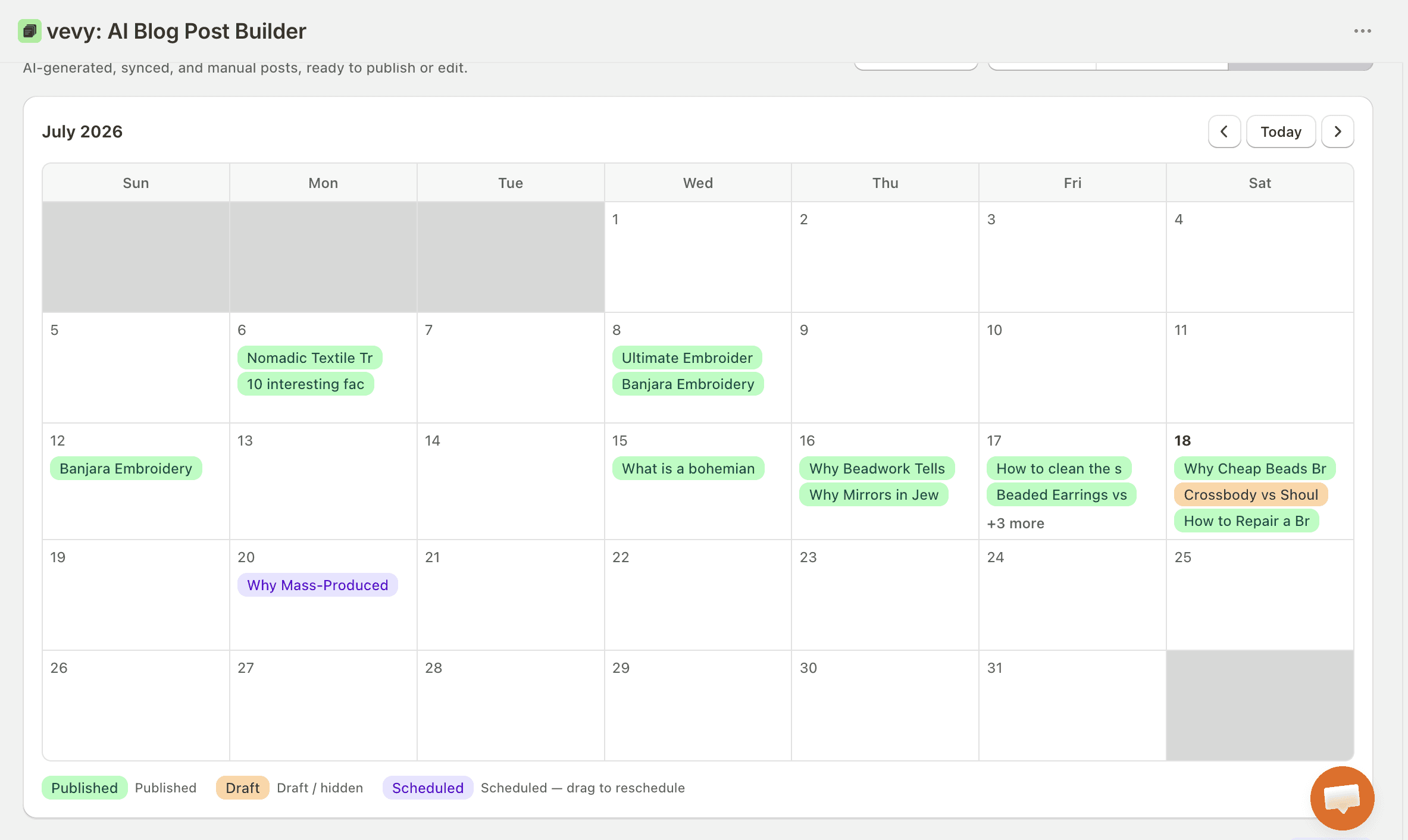 shopify ai blog agent calendar view