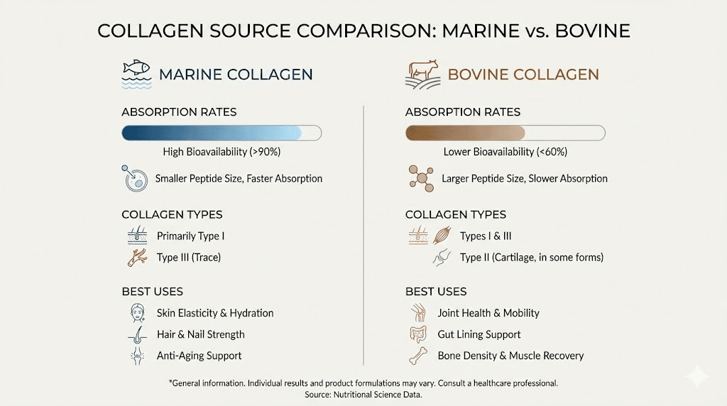 Marine collagen vs bovine collagen comparison chart