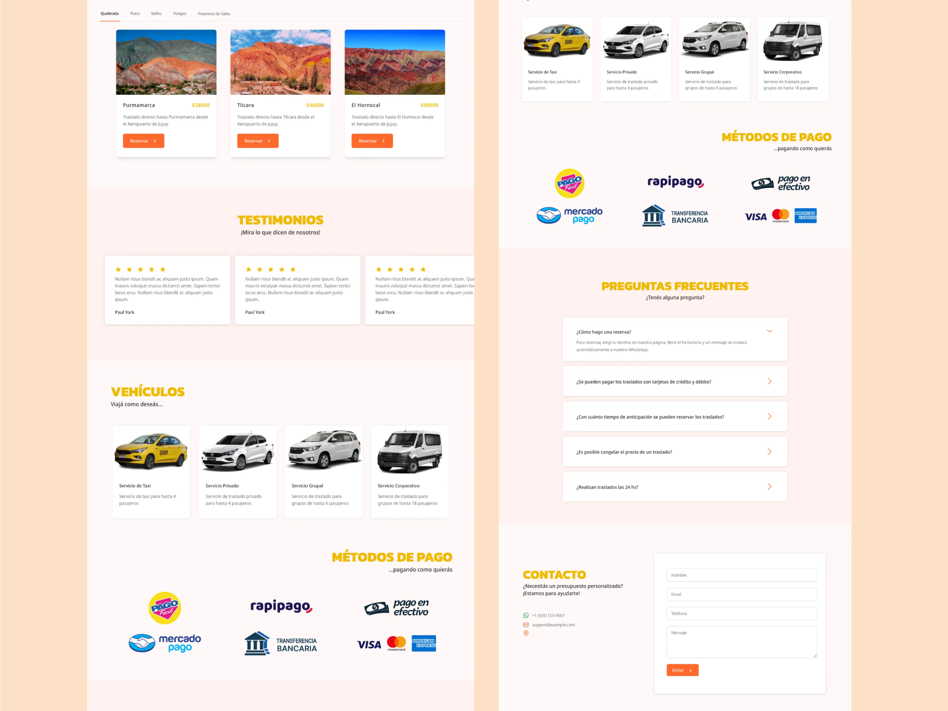 Viajes del Norte Argentino Sections