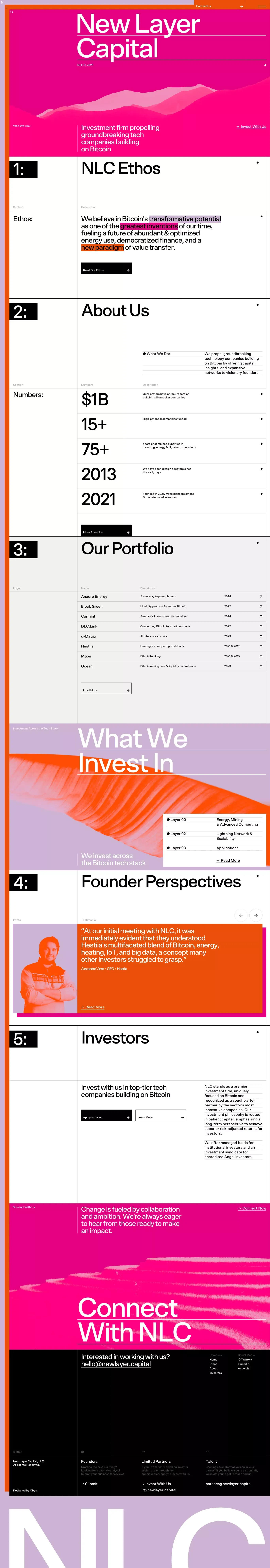 NLC landing page screenshot showcasing Finance and NFT / Crypto / Web3 design