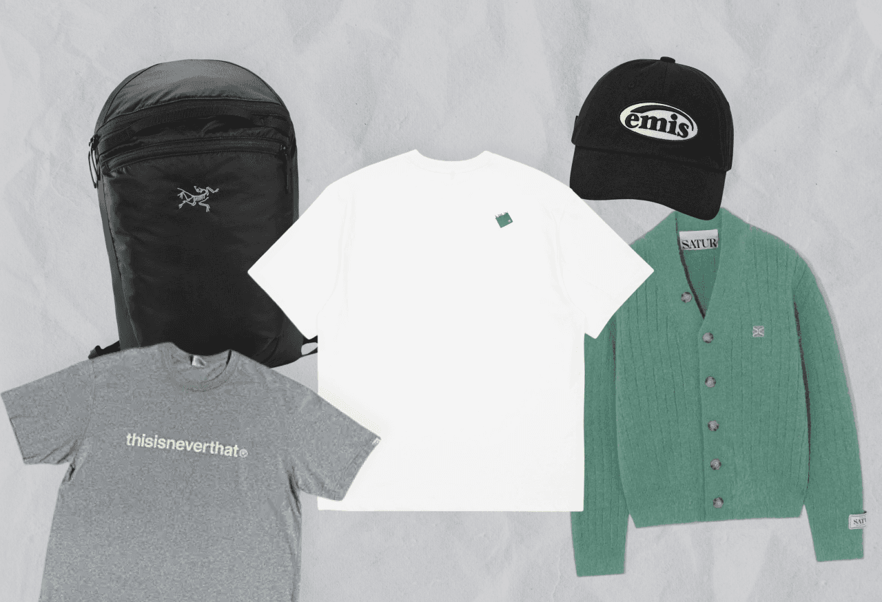 디스이즈네버댓 로고티셔츠, 아크테릭스 헬리아드15 백팩, 아더에러 시그니피컨트 티셔츠, 이미스 볼캡, 세터 파로 가디건(출처=아크테릭스, 디스이즈네버댓, 아더에러, 이미스, 세터)