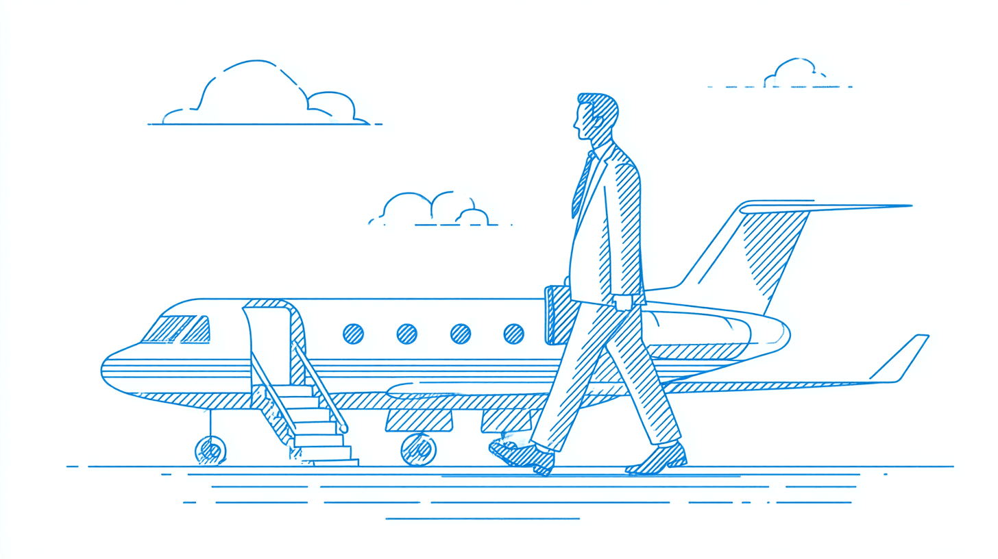 eine zeichnung von einer person, die in ein Flugzeug einsteigt
