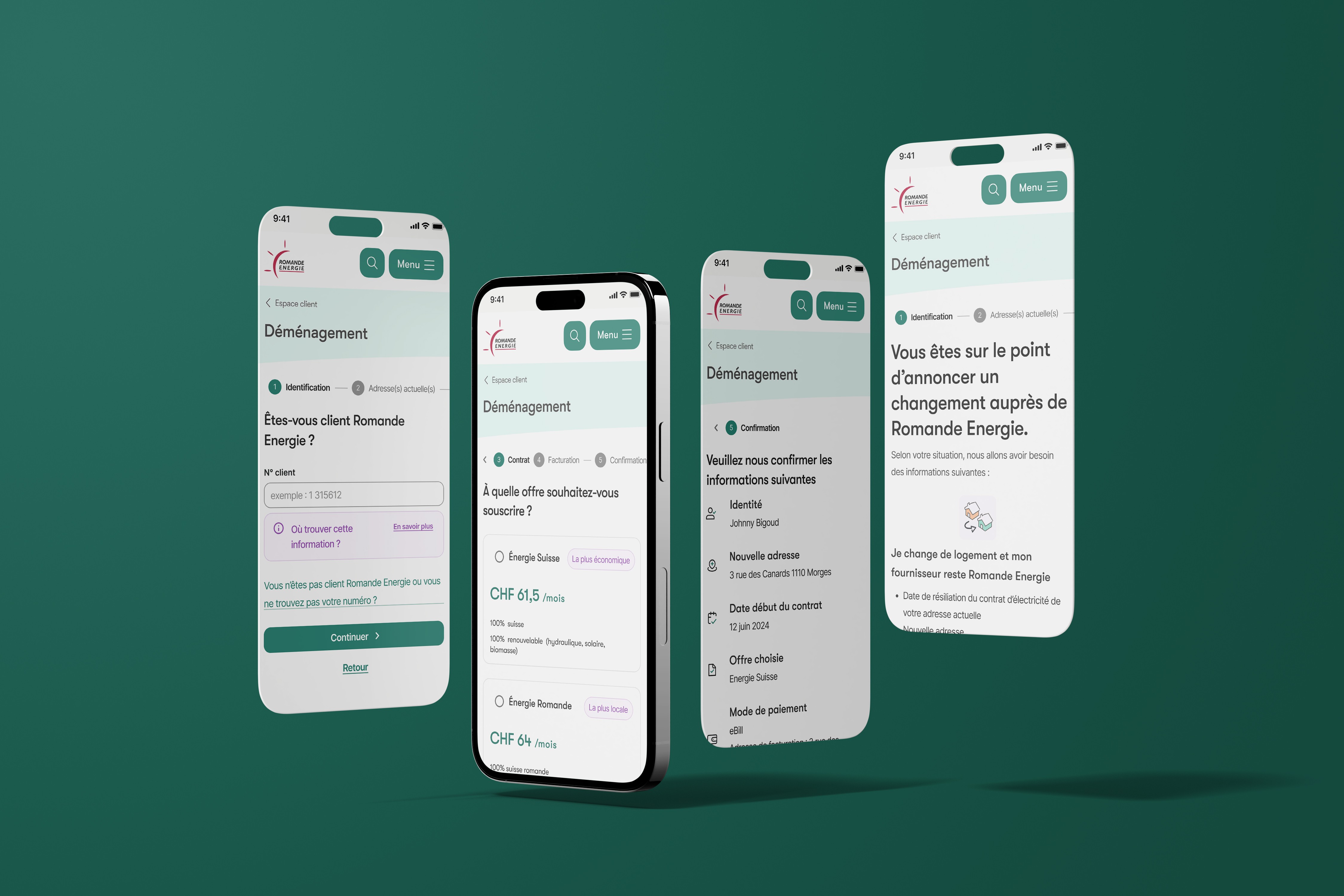 Romande Energie UX UI Mobile Emmenagement demenagement