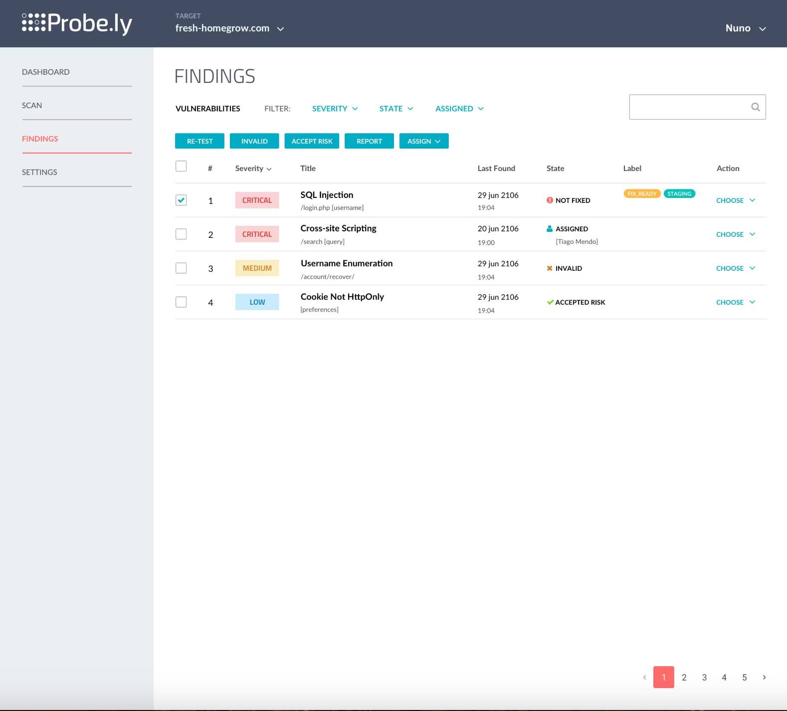 Probely Dashboard