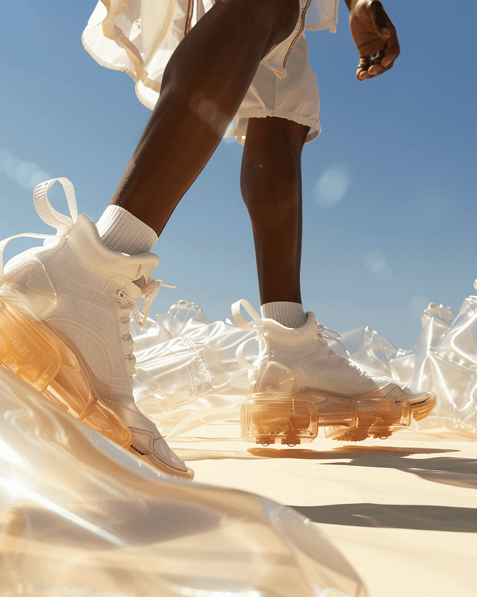 golden sneakers on the desert