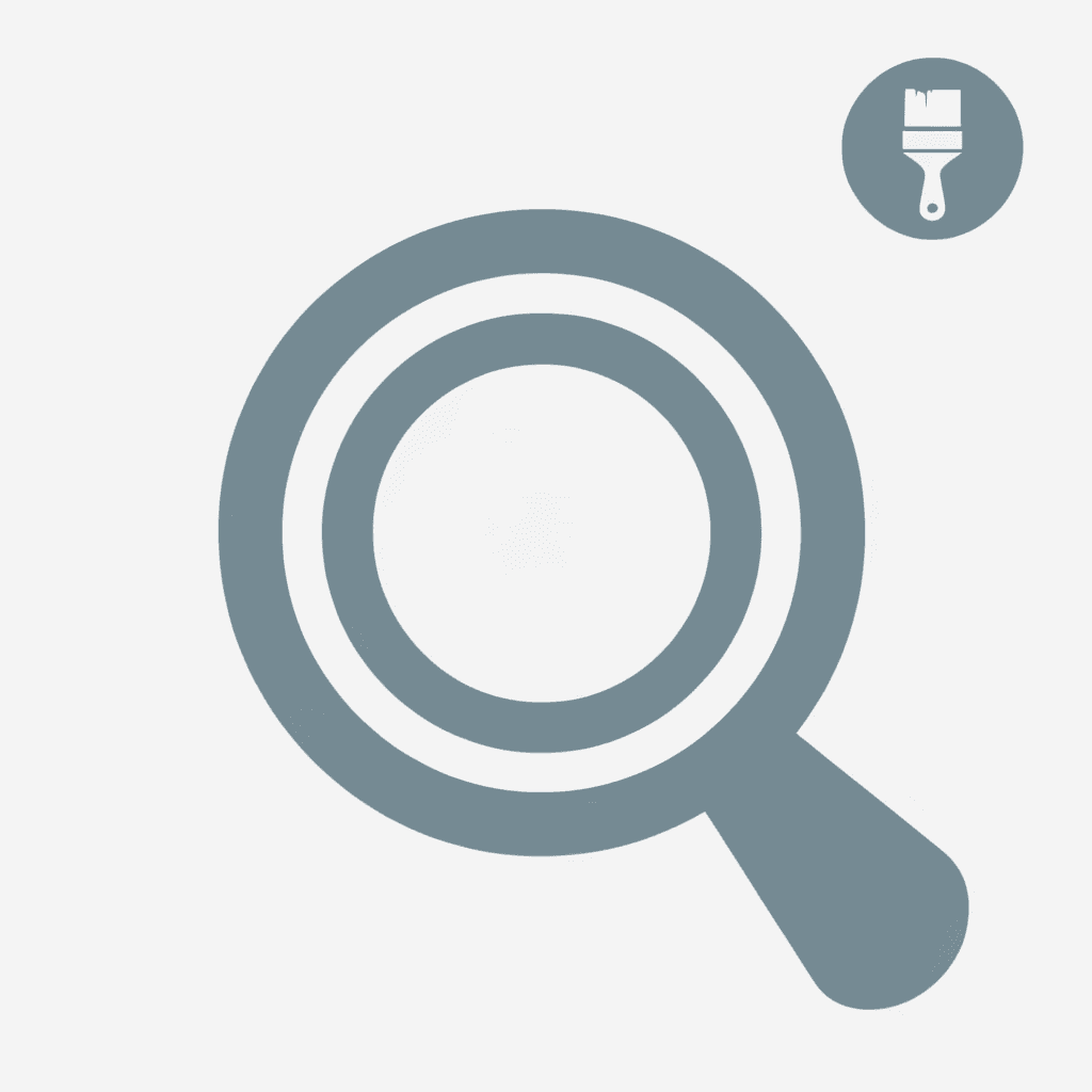 Magnifying glass focusing on a portfolio icon, representing deep analysis of artistic work